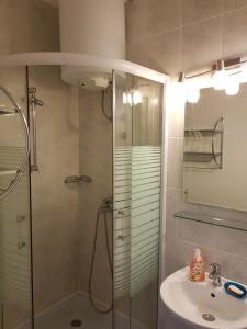 萨拉热窝住宅旅舍的带淋浴和盥洗盆的浴室