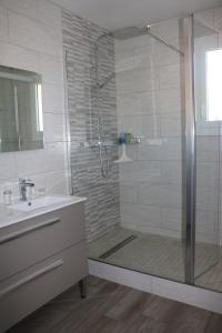 阿维尼翁新城劳斯塔莱德西尔维住宿加早餐旅馆的带淋浴、水槽和玻璃淋浴间的浴室