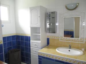 滨海苏拉克Logement Soulac sur mer的一间带水槽和镜子的浴室