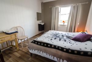 布扎达吕尔达拉科特布达代尔酒店的一间卧室配有一张床、一张书桌和一个窗户。