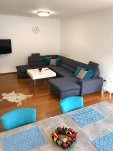 别拉什尼察Luxury Villa Kadic的客厅配有蓝色的沙发和蓝色的椅子