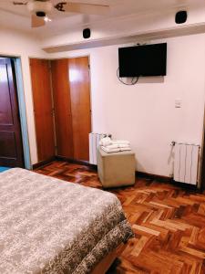 科尔多瓦Hotel Petit的一间卧室配有一张床和一台平面电视