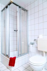 DrebaLandgasthof "Zur Linde"的带淋浴和卫生间的白色浴室