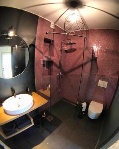 多博沃Apartma Vita的带淋浴、盥洗盆和卫生间的浴室