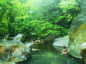TakaiKamitakai-gun - House / Vacation STAY 12362的一群人在一个河里游泳,河里有岩石