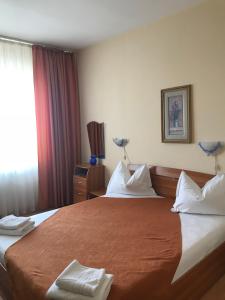 布勒伊拉Hotel Triumph的酒店客房设有两张床和窗户。