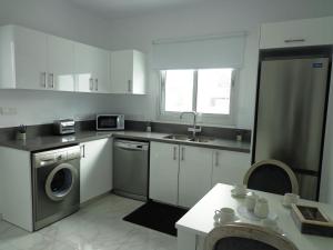 帕福斯Plage Residences的厨房配有水槽和洗衣机