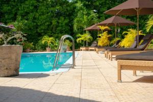 塞尔夫岛塞尔夫别墅酒店的游泳池旁的游泳池配有椅子和遮阳伞