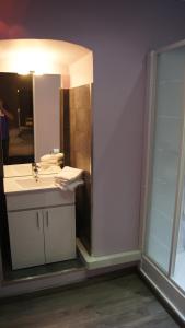 阿雅克修科瓦尔布朗克酒店的浴室配有盥洗盆和带镜子的淋浴