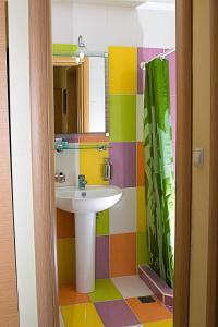 斯基亚索斯镇雅典娜一室公寓酒店的一间带水槽和镜子的浴室