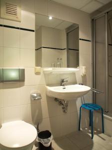 奥滕多夫-欧克里拉Pension Ottendorf-Okrilla的一间带水槽、卫生间和镜子的浴室