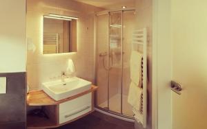 大格洛克纳山麓卡尔斯陶若旅馆的一间带水槽和淋浴的浴室