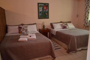 伊瓜苏港Oasis Bed and Breakfast的一间卧室配有两张带毛巾的床