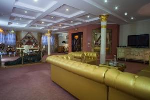 基辅Отель Фараон的带沙发和电视的大型客厅