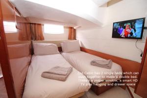 利明顿Zen Dog Luxury Motor Yacht的小房间设有两张床和电视
