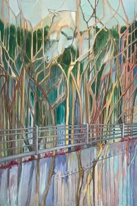 PortacomaroAntica Casa Nebiolo的一座树木繁茂的桥梁的画