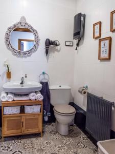 马德里德霍斯Toledo Mágico的一间带水槽、卫生间和镜子的浴室