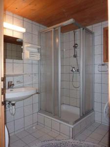 圣加伦基希Alpenchalet Garfrescha的带淋浴和盥洗盆的浴室