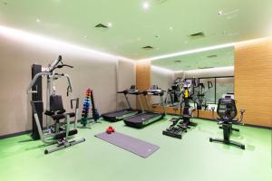 伊斯坦布尔Ibis Styles Istanbul Atasehir的健身房,配有跑步机和健身器材