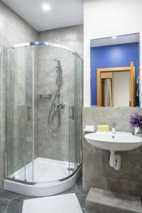 基辅Comfort House的带淋浴和盥洗盆的浴室