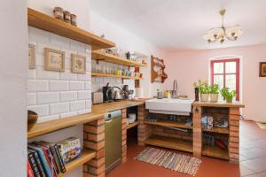 尼苏利采Rokitnica 37的一个带木制架子和水槽的厨房