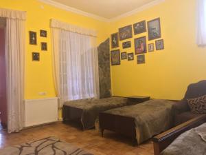 博尔若米Gamsakhurdia Street的一间设有两张床和黄色墙壁的客房