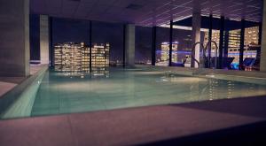 乌得勒支Inntel Hotels Utrecht Centre的一座城市的建筑中的一个游泳池