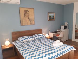 斯普利特Tajc Rooms的一间卧室配有一张床和一张书桌
