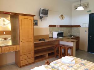 阿里拉斯Eleni Apartments的客房设有带柜台和水槽的厨房