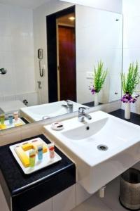 维杰亚瓦达南方格兰德酒店的一间带水槽和镜子的浴室
