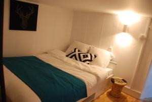 图卢兹Le typique - coeur de ville的一间卧室配有一张带枕头的床