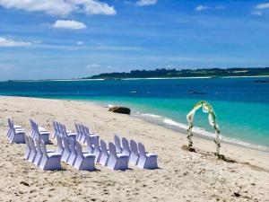 St Martins圣马丁卡尔玛酒店的坐在海滩上的一组椅子