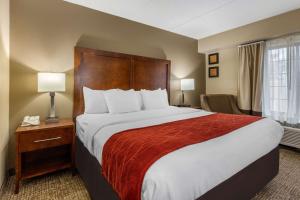 查塔努加Comfort Inn & Suites Hamilton Place的酒店客房设有一张带红色毯子的大床