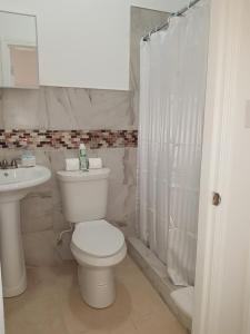 拿骚Golden Palms House的白色的浴室设有卫生间和水槽。