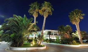 维多利亚兰墅酒店的一群棕榈树在一座建筑前
