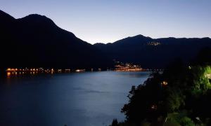 内索杜尔梅兹旅馆的享有湖泊和山脉的夜间美景
