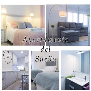 洛格罗尼奥Apartamento del Sueño con Aire Acondicionado的卧室和床的图片拼贴