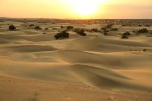 KūriSunny Desert Camp的沙漠,有日落的背景