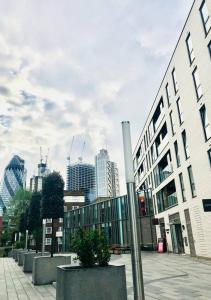 伦敦2BR/2Bath Luxury Modern Flat in the City London的享有拥有建筑和街道的城市美景