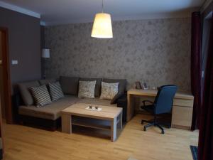 弗罗茨瓦夫Apartament przy parku的客厅配有沙发和桌子