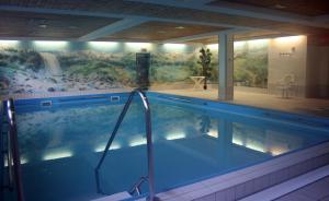因泽尔基姆高公寓酒店的一座带瀑布壁画的大型游泳池