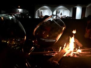 CarazLos Alamos的两杯酒杯坐在火炉旁