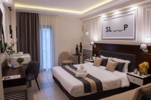尼亚·蒙达尼亚索克拉提斯酒店的配有一张床和一张书桌的酒店客房