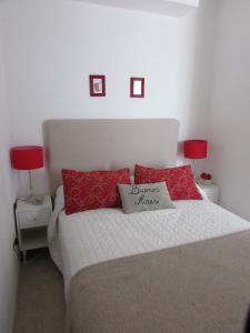 布宜诺斯艾利斯Departamento Tango & Resto-Hospital Ital y Sanatorio Güemes的一间卧室配有一张带红色枕头的床