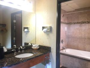 奥克港橡果汽车旅馆的一间带水槽、浴缸和镜子的浴室