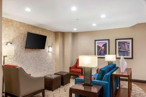梅泰里Comfort Inn & Suites At Copeland Tower的客厅配有沙发、椅子和电视