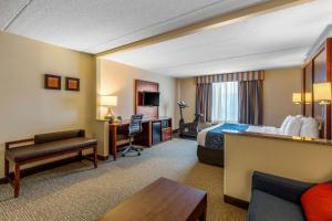 马纳萨斯马纳萨斯康福特套房酒店的配有一张床和一张书桌的酒店客房
