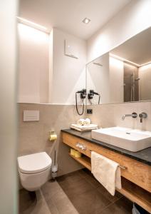 特洛普拉赫特洛普拉赫霍夫餐厅酒店的一间带水槽、卫生间和镜子的浴室
