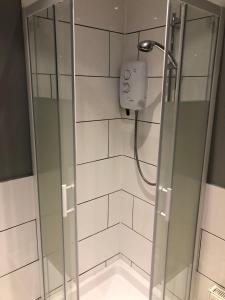 邓斯特布尔The Pheasant Inn的浴室里设有玻璃门淋浴