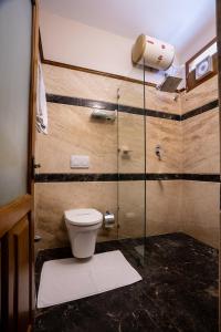 蓬蒂切里19VillaMira的一间带卫生间和玻璃淋浴间的浴室